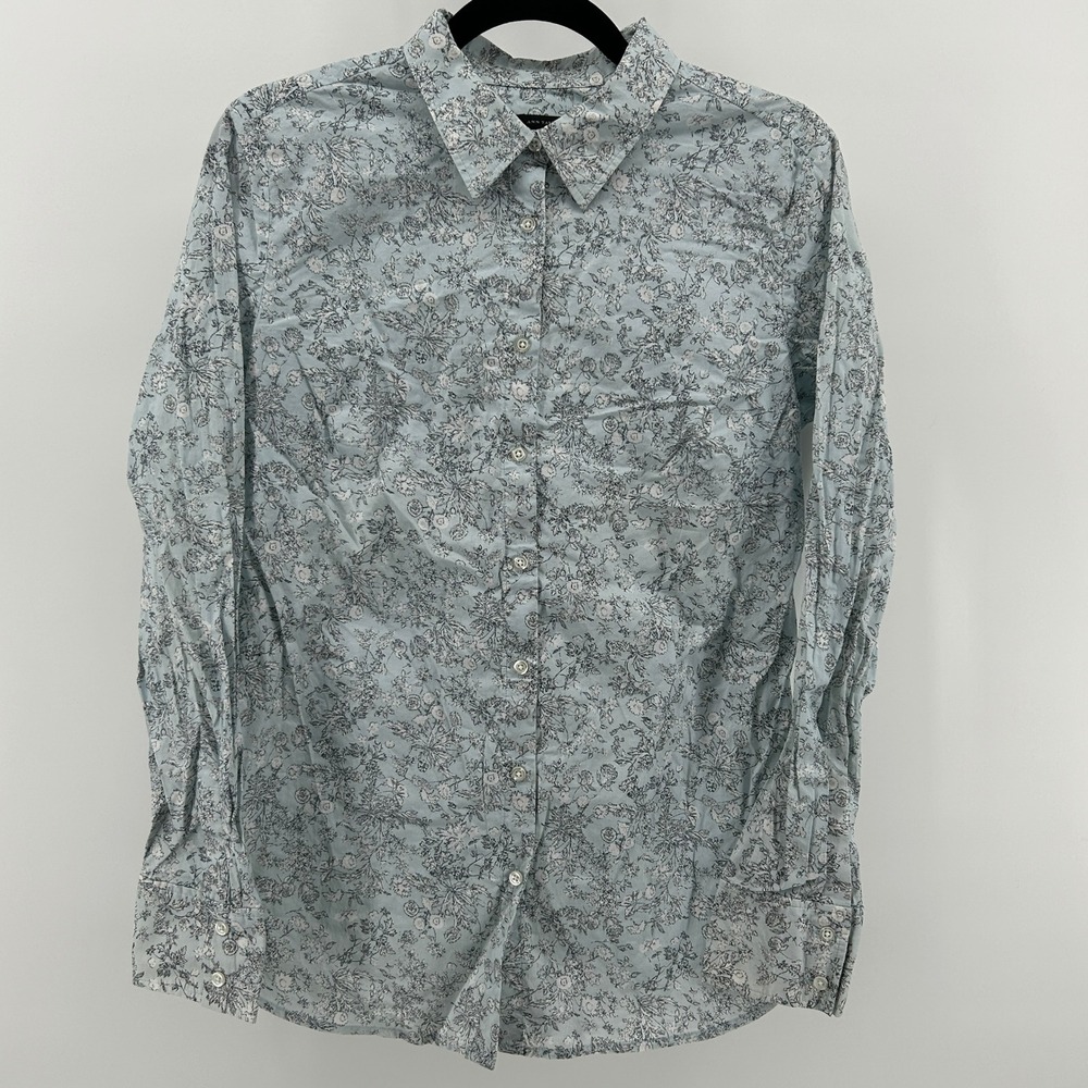 Ann Taylor Baby Blue Floral Button Down Long Sleeve Shirt Sz 10 Boho Cottagecore